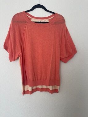 Anthropology Moth Short Sleeve Layered Coral and Cream Tee